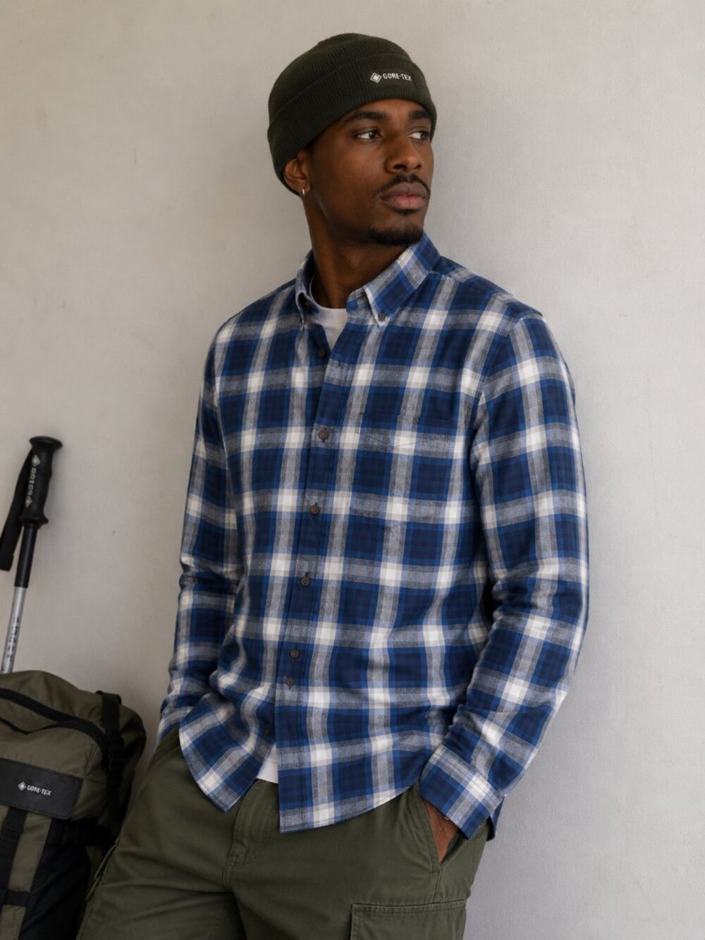 American Eagle Blue Plaid Button Down Shirt Large 100% Cotton Classic Casual